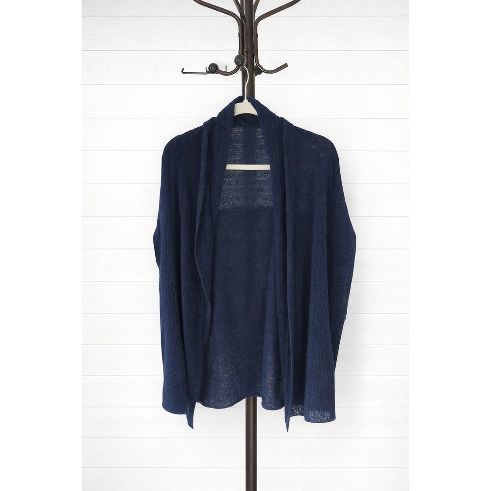 Cashmere Dolman cut Navy Blue Open Front Draped Vest L